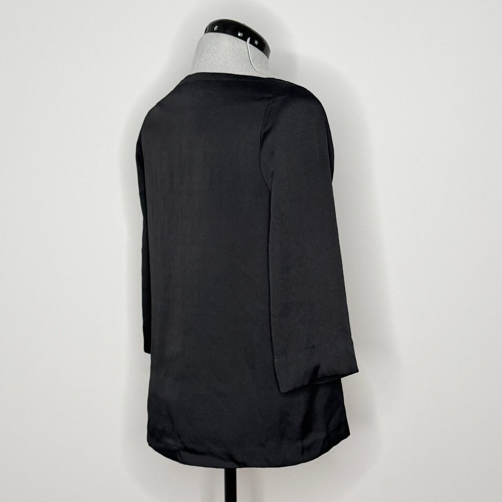 LOFT Black Boat Neck 3/4 Sleeve Satin-Look Blouse Top - Picture 4 of 7